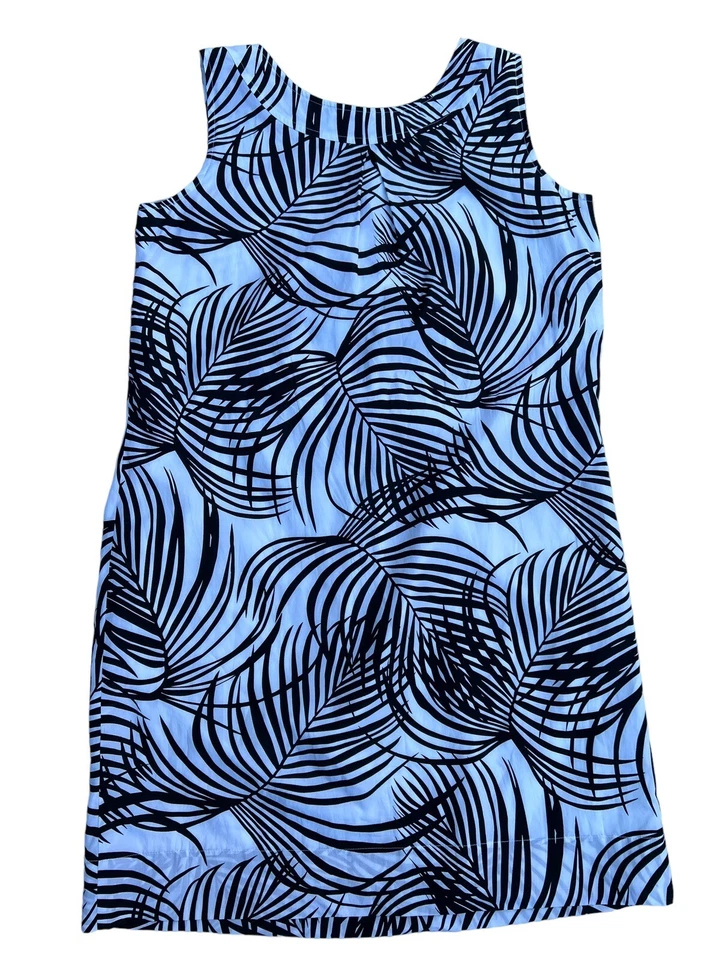 Vestido Kenneth Cole Forrado Mezcla Algodón Seda Patrón Tropical Blanco Negro Talla 8 Foto 3 de 4