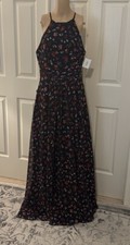 NWT David’s Bridal Black Floral Halter Neck Maxi Dress Size 12