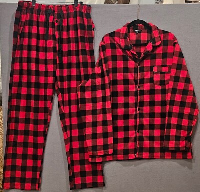 #FollowMe Warm Plaid Flannel Pajamas   Black & Red, XL Size for Cozy Nights