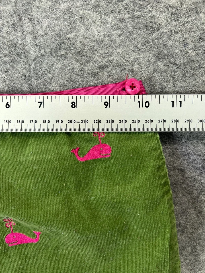 Lilly Pulitzer Wrap Skirt Girls 4 Green Corduroy Pink Whales 1 - Image 2 of 4