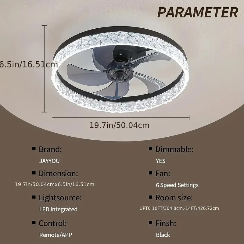 LED Black Ceiling Fan With Light - 1pc 19.7 in - Image 2 of 4
