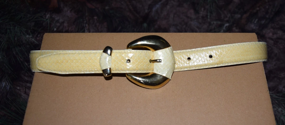 Elegant White and Gold Women\'s Belt Genuine snakeskin front leather like back Equestrian Embossed Pressed Snake Leather Belt - 2 Inch - White main image 2