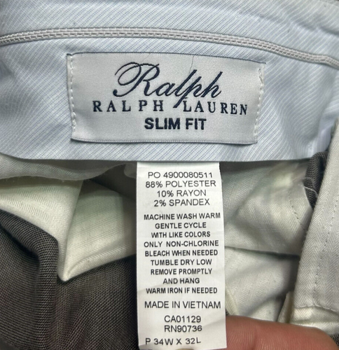 Ralph Lauren Pants Mens 34 X 32 Taupe Slim Fit White Label Flat Front Business - Picture 3 of 8