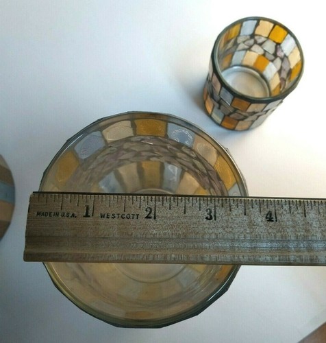 Set of 3 - Hurricane Cut Glass Candle Holders - Pillar, Votive - Brown, Lt Blue - Picture 8 of 10