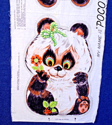 Vintage 1960s Poco Panda Cut & Sew Pillow Toy Doll Cotton Fabric Panel 35x13''