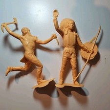 2 1964 Marx Western INDIAN Chief AND Warrior Plastic Figure Vintage Original