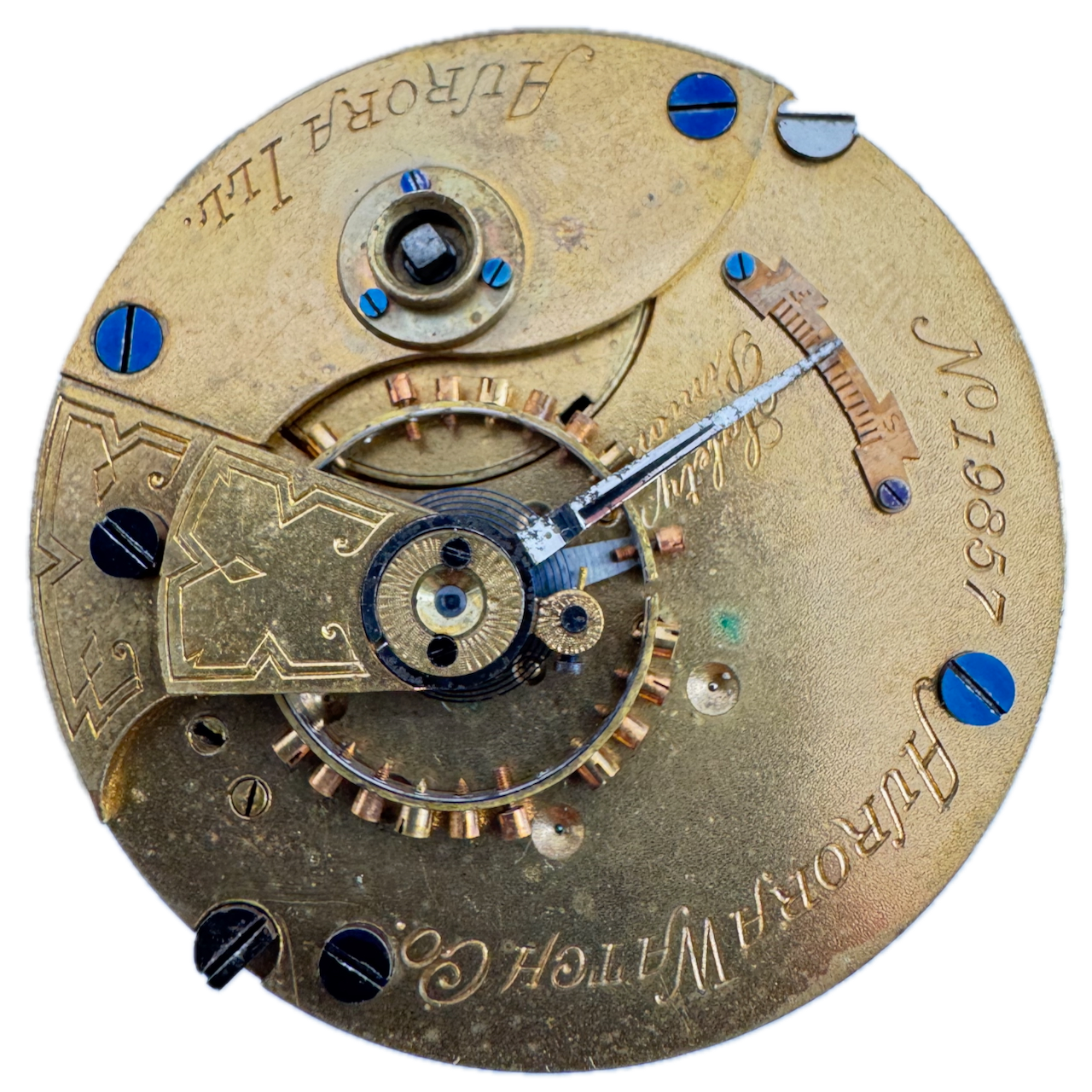 Antique 18 Size Aurora Co. 7 Jewel Key Wind Pocket Watch Movement USA