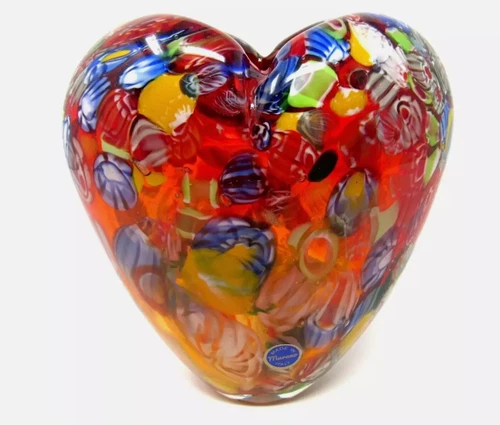 Murano Art Glass End Of Day Millefiori Heart Shape Vase Fabulous
