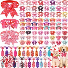 Huhumy Dog Bow Ties 100 Pcs Valentine Heart Collars Small Pet