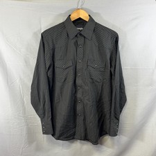 Wrangler Shirt Mens Medium Black Pearl Snap Western Rodeo Striped Long Sleeve