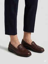 Cole Haan Vintage Woven Brown Leather Loafers Women's Size 5.5 B Flat Slip On