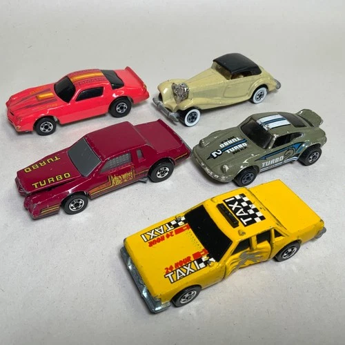 Hot Wheels Cars Bundle x5 Vehicles Taxi Porsche Camaro Crack Ups Vintage 1980’s