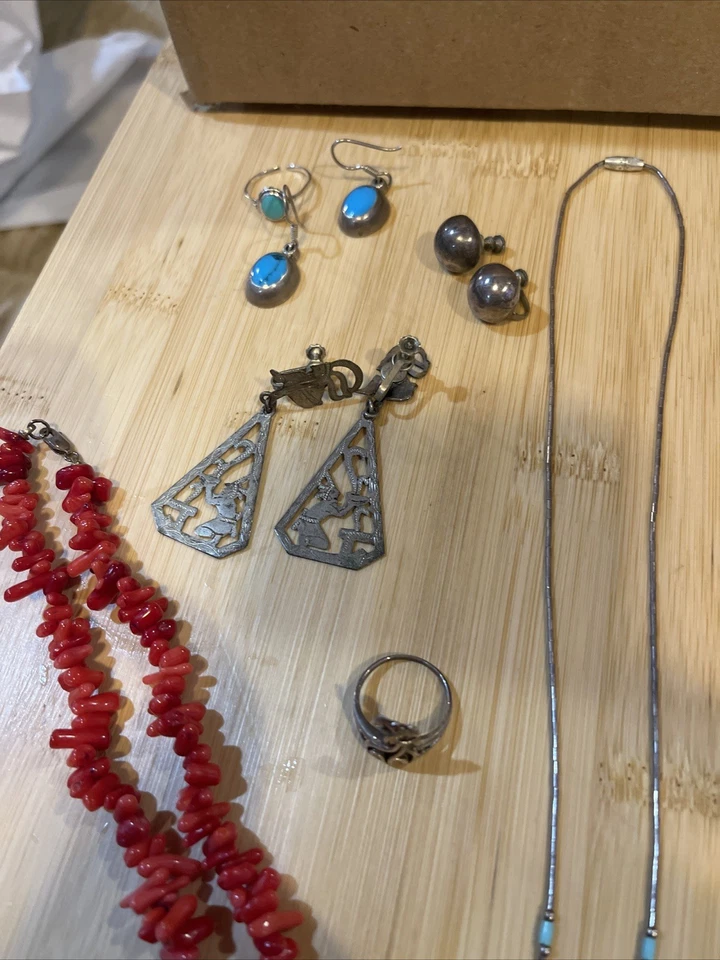 Collar Joyería Plata de Ley y Turquesa 3 Pares de Pendientes 2 Anillos Pulsera Foto 4 de 4