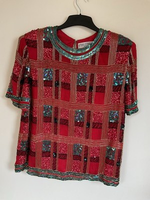 Vintage Perlen Top von Gino Cerrute Gr. L 100% Seide