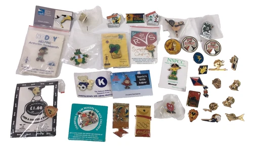 LARGE COLLECTION OF VINTAGE ENAMEL PIN BADGES 60s onwards Butlins, Disney,  Coke