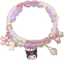 Kawaii Bracelets Kuromi Cinnamoroll Crystal Beads Bracelet Set Cute Cartoon...