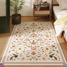 Chic Vintage Medallion Floral 3x5 Washable Area Rug - Soft Low Pile, Non-Slip
