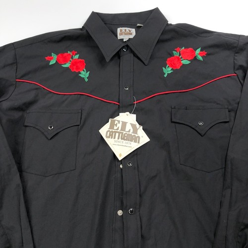 Camicia Ely Cattleman NUOVA XXL Western Pearl Snap ricamata LS PLS LEGGI