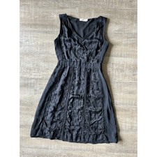 Tory Burch Silk Cocktail Dress Womens 6 Black Textured Sheath V Neck