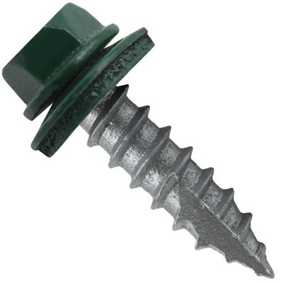 #14 Metal Roofing Screws: (250) 1'' Ivy/Forest Green Hex Head Sheet Metal Roof...