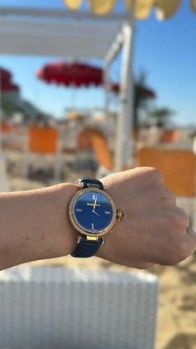 Baldinini Women’s Watch Blue Navy Gold Crystal Swiss Made Genuine Leather New image 4