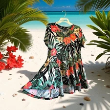 Attitudes by Renee Womens Medium Tropical Beach Floral Tunic Top Mini Dress