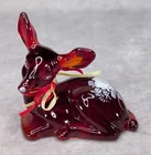 Vintage Fenton Ruby Red / Amberina Glass Fawn Deer Figurine Hand Painted