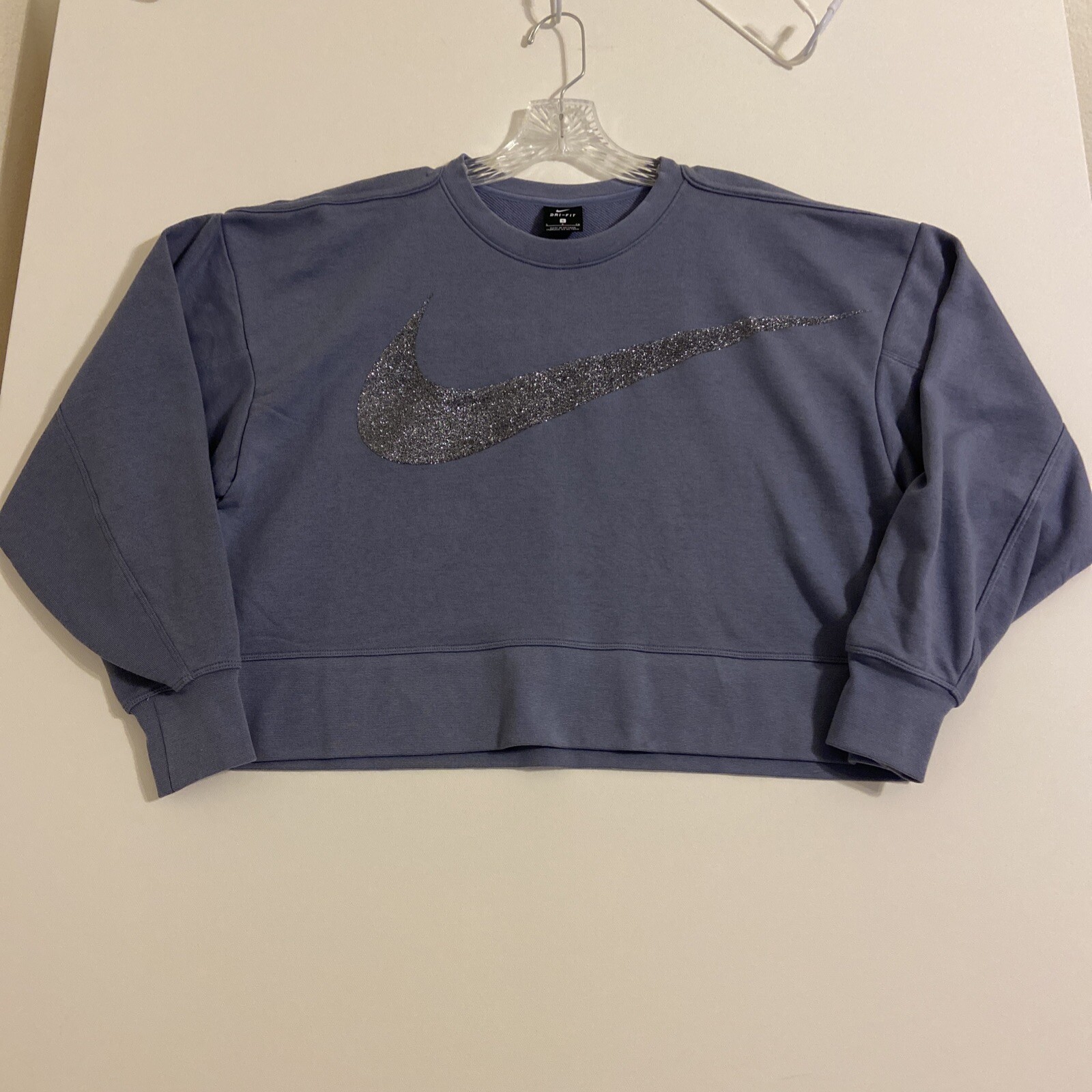 Nike Womenu0026#039;s Fleece Sweatshirt Glitter Swoosh Logo Cropped Blue Size  Small NWT | eBay