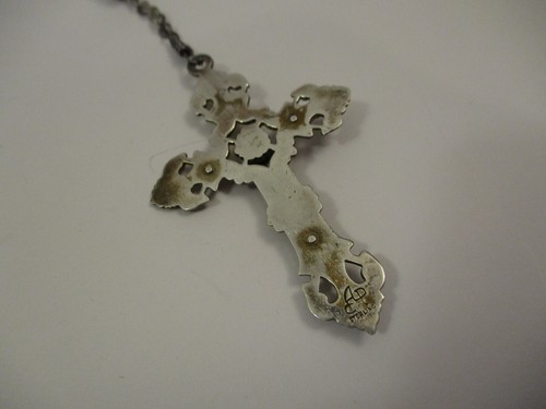Vintage AP Sterling Silver Rosary Cross Crucifix Clear Crystal Glass Beads Pouch - Picture 4 of 11