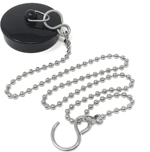 Black Rubber 45mm Bath Plug & 18” Chain – Universal Replacement Bathroom Stopper