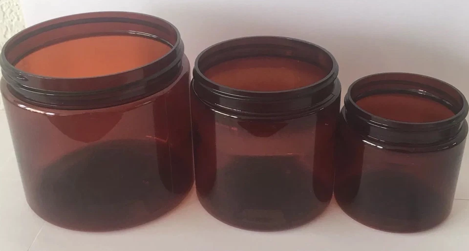 4 oz, 16 OZ AMBER PET CONTAINER STRAIGHT SIDED JARS W/ BLACK SMOOTH LINED CAPS - Image 3 of 4