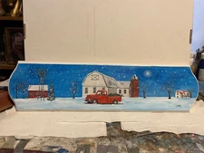 23" x 6" Original Acrylic Painting on Wood....."Moonlit Farm"