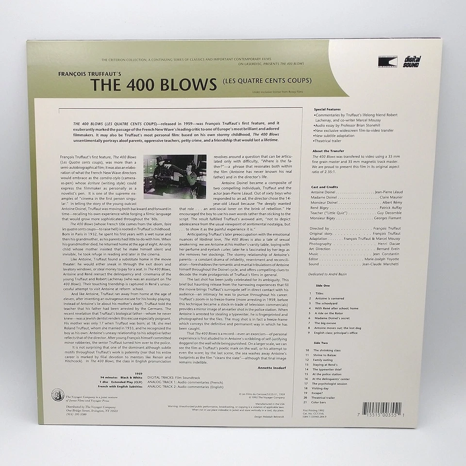 The 400 Blows (1959) Criterion Collection #173 / LD Laser Disc Laserdisc CC1316L - Image 2 of 4