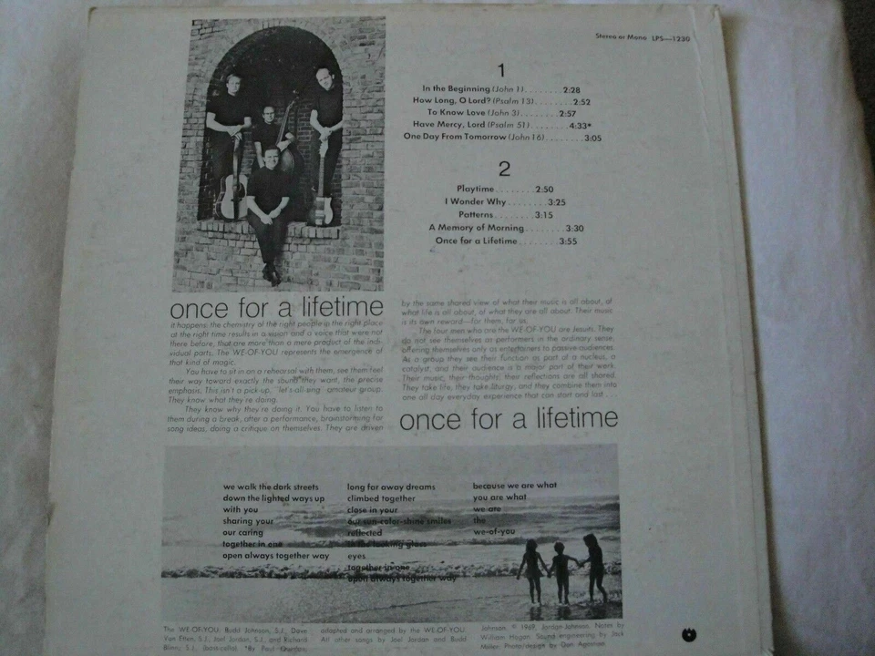 THE WE-OF-YOU ONE FOR A LIFETIME VINYL LP 1969 JORDAN-JOHNSON RECORD STEREO/MONO - Image 2 of 4