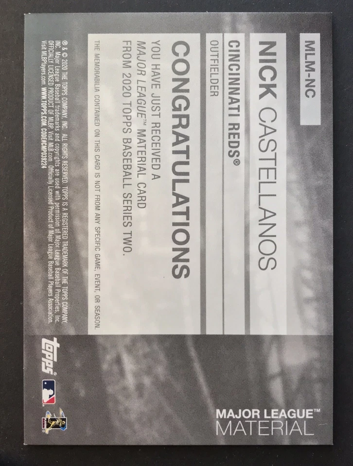 2020 Series 2 Major League Material Relic Black #MLM-NC Nick Castellanos 10/199 - Image 2 of 4
