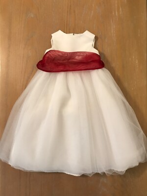 David's Bridal Toddler Girls Formal Dress Sleeveless Ivory with Red Sash  Size 2T | eBay