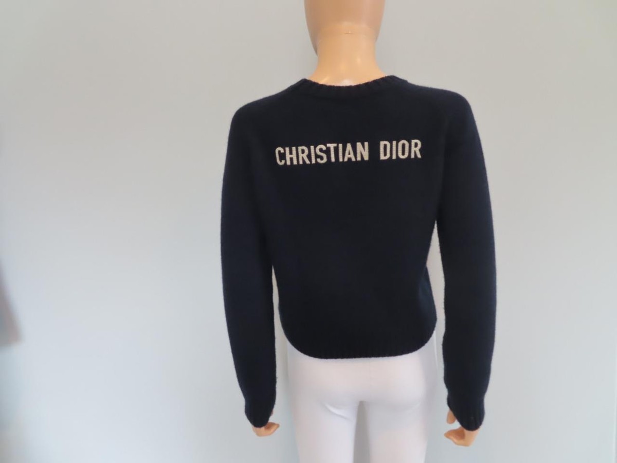 Christian Dior Navy Cashmere Knit/Logo Embroidered Sweater F 36/US