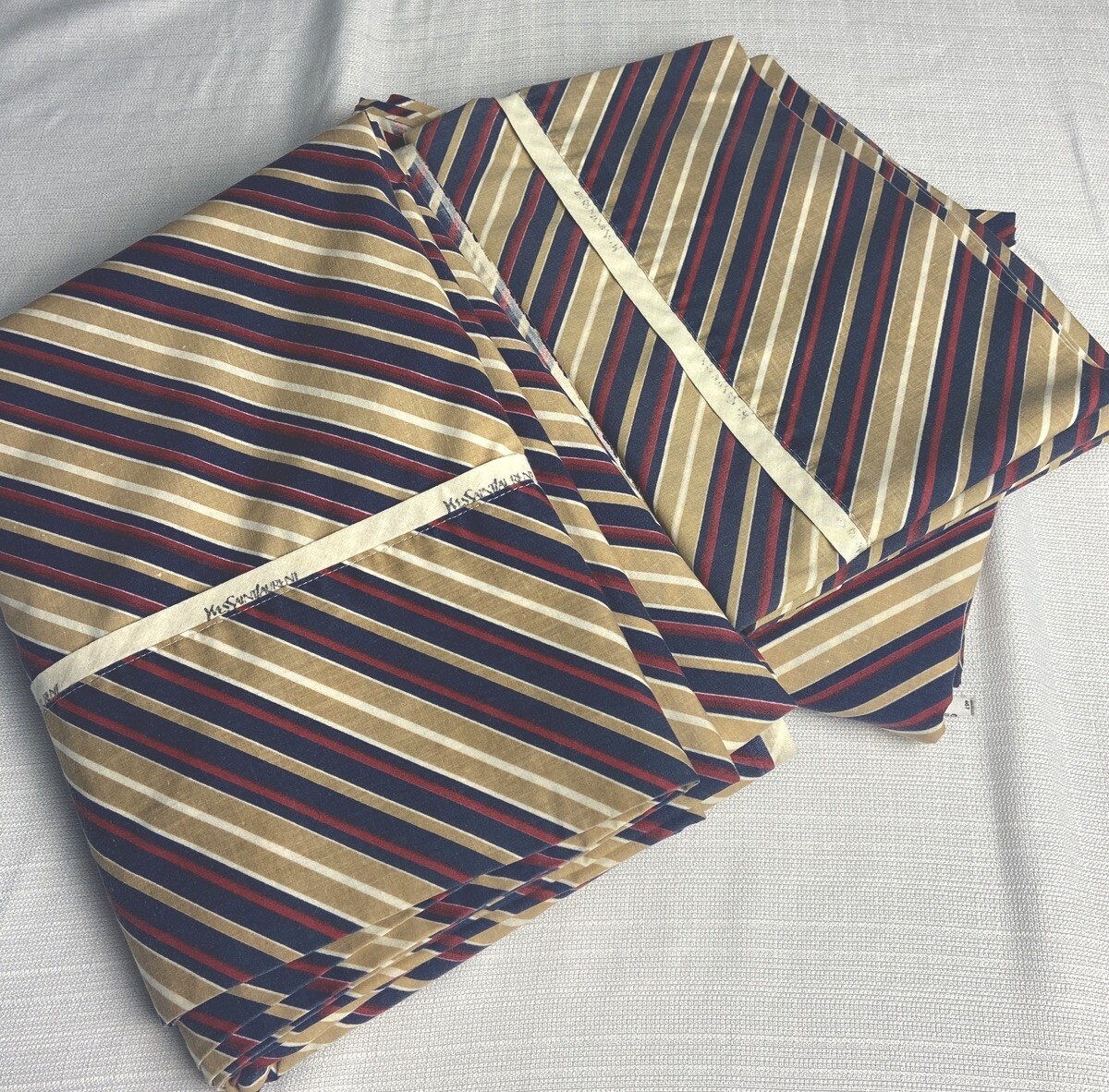 VINTAGE Yves Saint Laurent YSL a righe 2 lenzuola piatte 1 set federe 1980