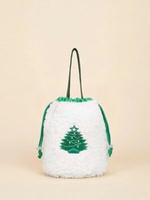 SHEIN Christmas Tree Embroidered Fluffy Gift Bag NEW W TAG