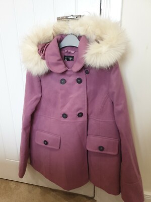 Topshop Magenta Pink Wool Blend Winter Coat*BNWT*faux fur