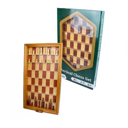 Vertical Wooden Chess Set Wood Handmade Modern Chess Board 