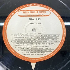 16” WPS Radio Transcription Record Disc 455 Three Suns/ David Rose
