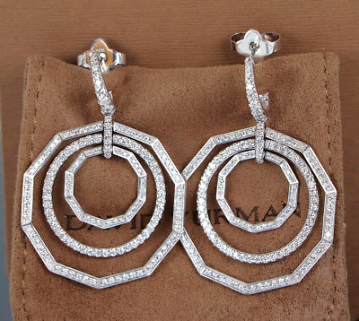 11.500 $ David Yurman extra große Ohrhänger 18 Karat Weißgold pave Diamant Stax