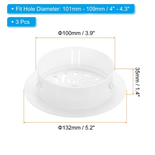 PP Air Conditioning Wall Hole Cover for 4" - 4.3" Diameter Hole, White, 3Pcs - Imagen 2 de 7