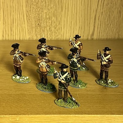 7 x AMERICAN REVOLUTION MILITIA ~ Fabrikat unbekannt, gut bemalt, 1:32 (54mm)