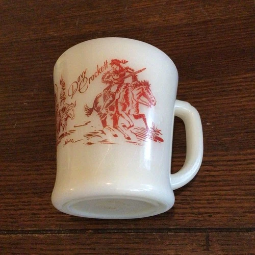 Vintage Fire-King  Davy Crockett Mug Cup Red / Milk Glass 