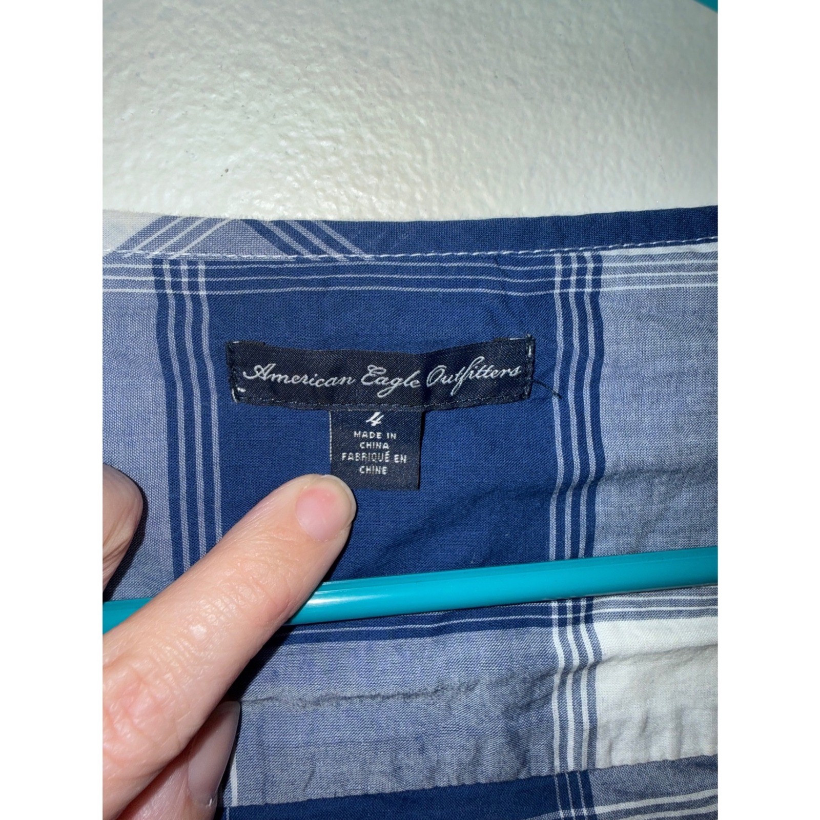 American Eagle Outfitters Blue Plaid Button Up Henley 3/4 Sleeves Size 4 Y2K image 4