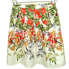 Talbots Flare Skirt Women's Size 8 Petite Linen Cotton Blend Botanical Print