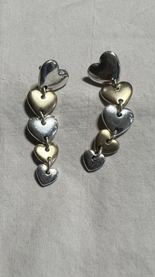 Lucky Brand Silver/Gold Tone Heart Dangle Drop Stud Earrings Metal Butterfly