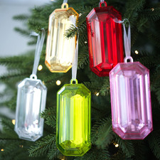 Colorful Plastic Pendant Square Gemstone Snowflake Ornament for Tree Decoration